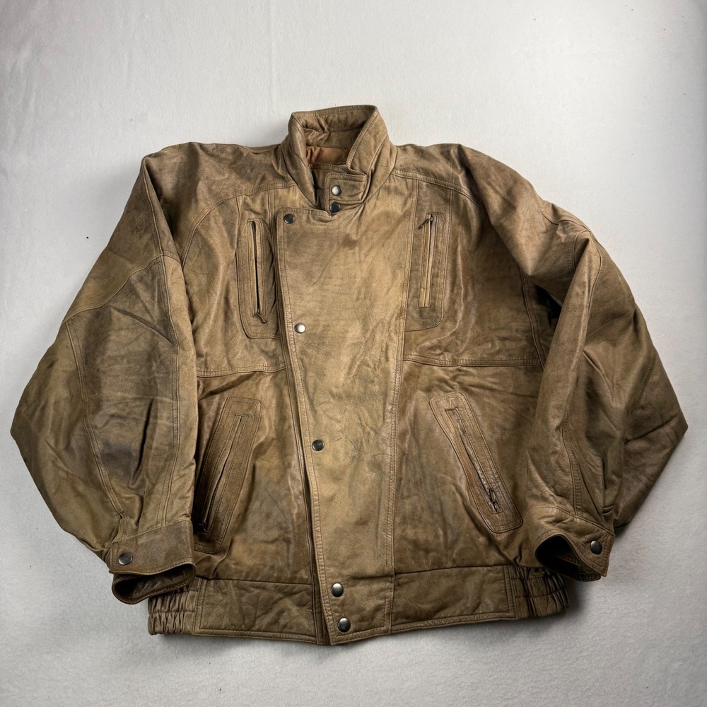 Glow‎ Sports & Goodswear Mens XL Distressed Brown Leather Bomber Jacket Vintage